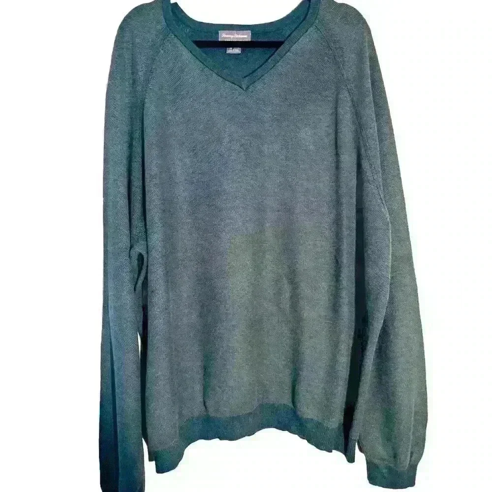 Tommy Bahama Men's Reversible V Neck Sweater Blue 100% Pima Cotton 3X